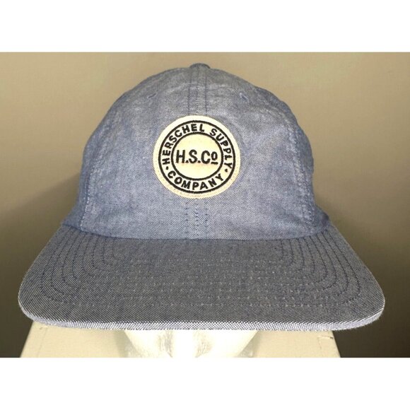 Herchel Supply Co Hat Trucker Cap Embroidered H.S.CO Logo Denim Strapback - Picture 1 of 10